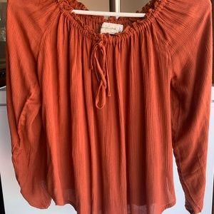 Abercrombie Orange/Brown Long Sleeve Blouse